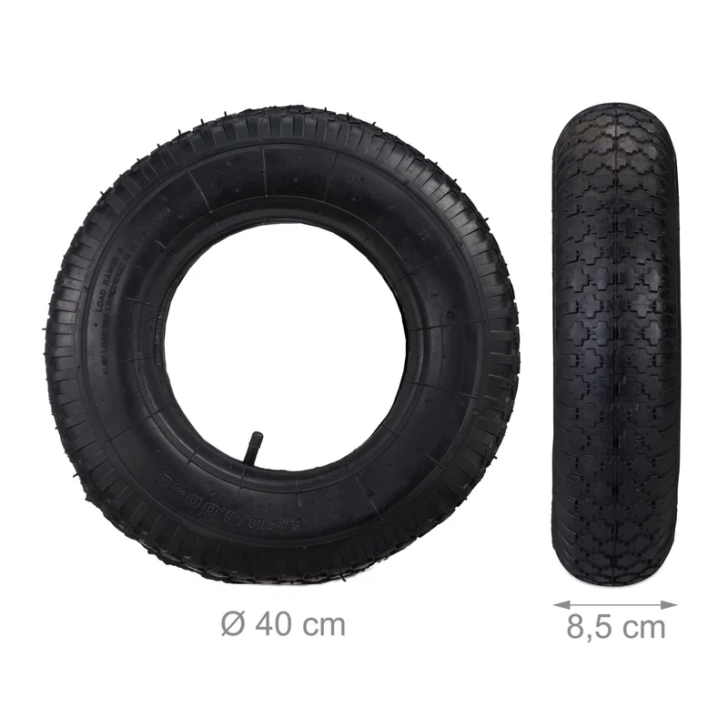 Lot de 2 roues de rechange pneus avec chambres à air gonflables adapté diables charrettes 35 x 10 x 35 cm en caoutchouc noir 13_0015037