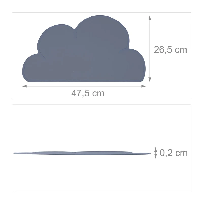 Lot de 2 sets de table antidérapants pour enfants 47,5 x 26,5 cm forme nuage nettoyage facile en silicone bleu 13_0013689
