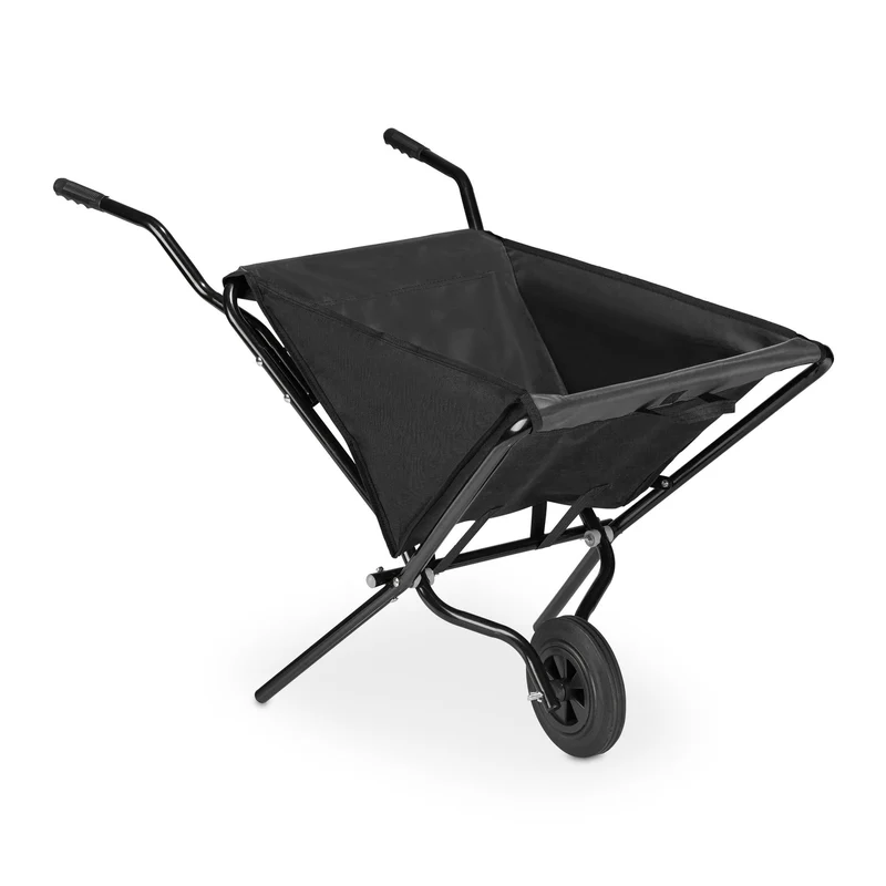Brouette de jardin pliable légère pour vos travaux 87 x 52 x 20 cm avec poignées ergonomiques en acier noir 13_0010620