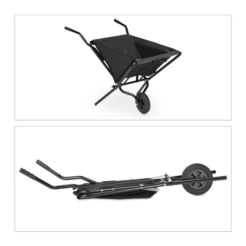 Brouette de jardin pliable légère pour vos travaux 87 x 52 x 20 cm avec poignées ergonomiques en acier noir 13_0010620