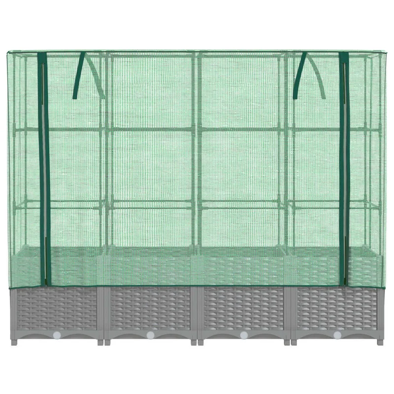 Jardinière bac lit surélevé plantes fleurs terrasse jardin surélevée avec housse aspect rotin 160 x 40 x 138 cm gris clair 02_0038754