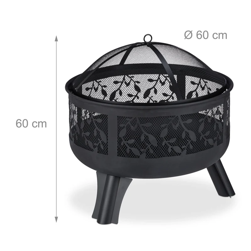 Brasero en métal pour extérieur jardin terrasse 70 x 70 x 30 cm avec grillage protecteur ambiance conviviale en acier noir 13_0009098