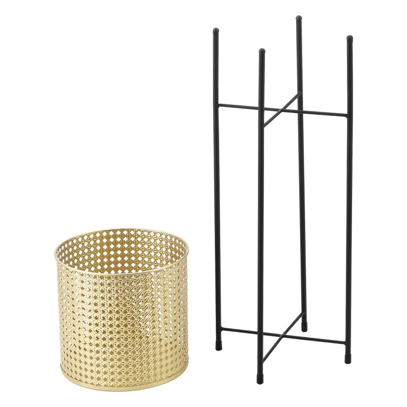 Set de 2 supports de plante ensemble cache-pot pot de fleur bac à fleurs vase métal tailles différentes noir doré 03_0006047