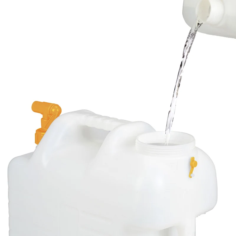 Bidon d'eau douce portable camping 38 x 22 x 39 cm avec robinet rotatif pratique en plastique blanc 13_0010602