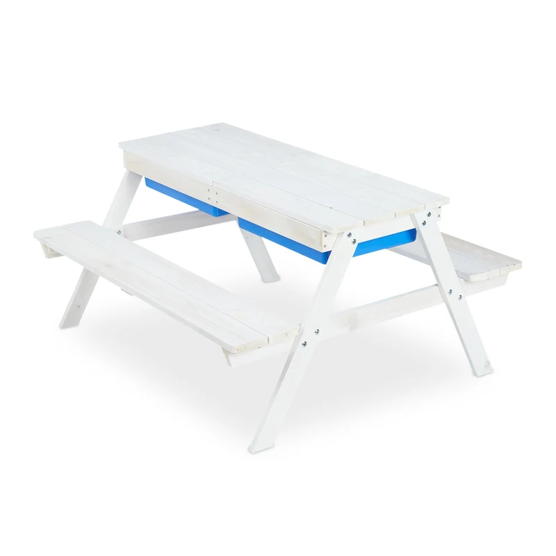 Lot de 1 table de jeu enfants pique-nique extérieur 90 x 60 x 60 cm en bois blanc 13_0011666
