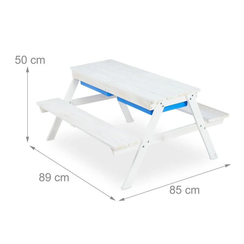 Lot de 1 table de jeu enfants pique-nique extérieur 90 x 60 x 60 cm en bois blanc 13_0011666
