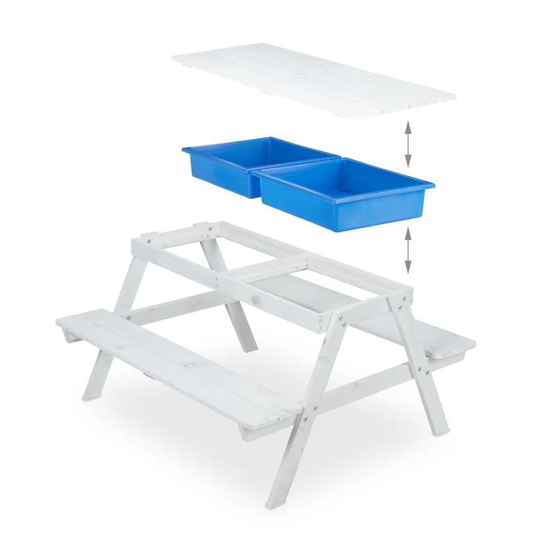 Lot de 1 table de jeu enfants pique-nique extérieur 90 x 60 x 60 cm en bois blanc 13_0011666