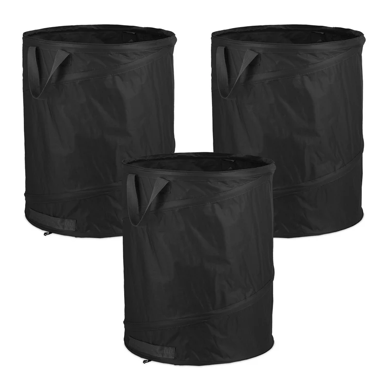Lot de 3 sacs de jardin pop-up 85L polyvalents pour déchets verts en polyester noir 13_0011626