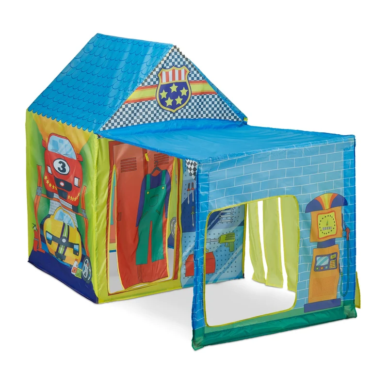 Tente de jeu en forme de garage intérieure extérieure 200 x 150 x 150 cm espace de jeu ludique coloré en polyester rouge 13_0011589