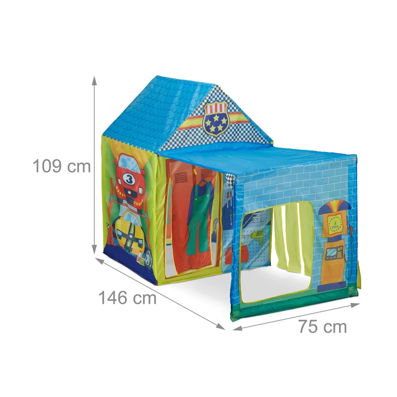 Tente de jeu en forme de garage intérieure extérieure 200 x 150 x 150 cm espace de jeu ludique coloré en polyester rouge 13_0011589
