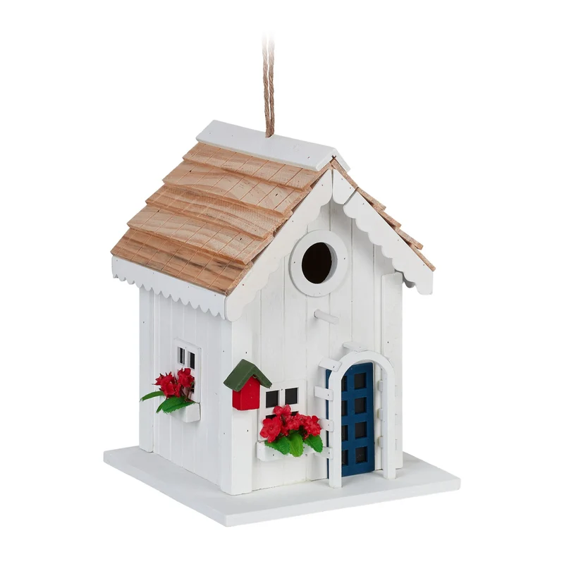 Cabane à oiseaux décorative rustique design campagnard 20 x 15 x 10 cm pour jardin balcon terrasse en bois naturel 13_0013640