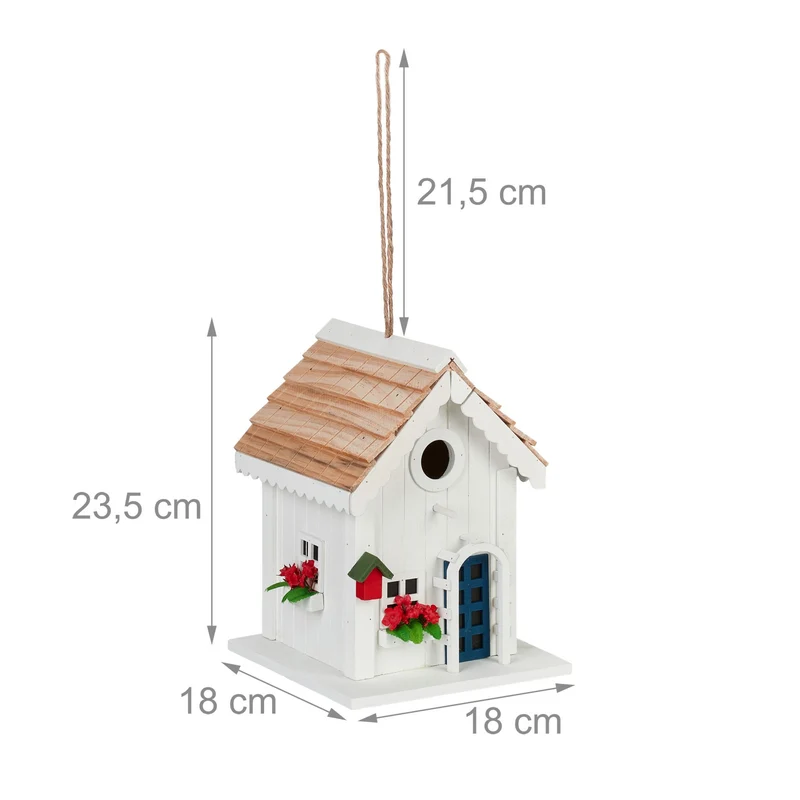 Cabane à oiseaux décorative rustique design campagnard 20 x 15 x 10 cm pour jardin balcon terrasse en bois naturel 13_0013640