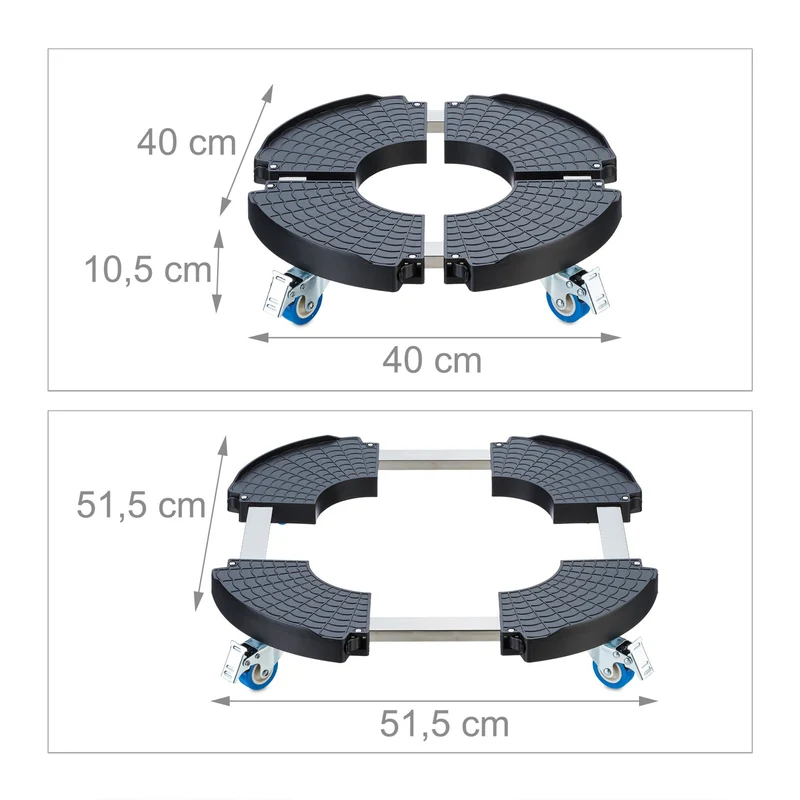 Support à roulettes extensible pour pots de fleurs 70 x 40 x 10 cm facilité de transport design sobre en plastique noir 13_0013826