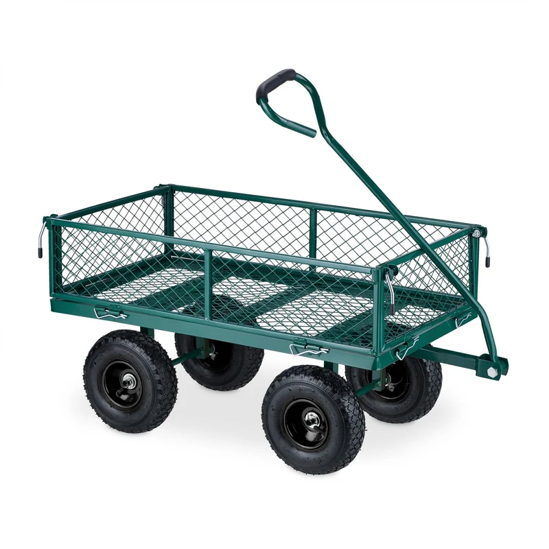 Chariot de jardin robuste polyvalent transport extérieur 90 x 60 x 70 cm en acier vert 13_0012735
