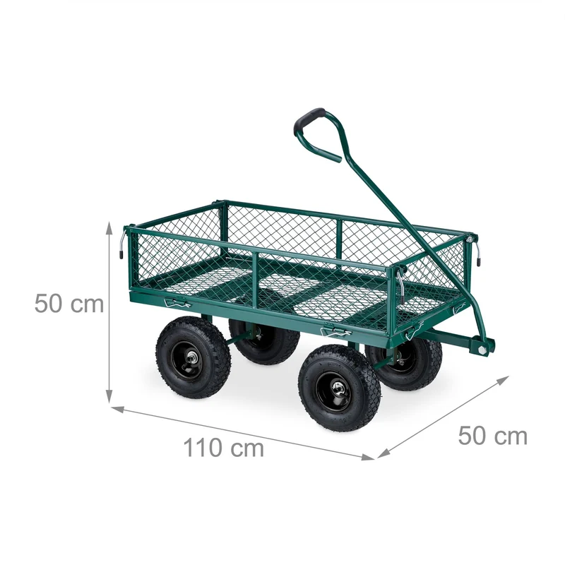 Chariot de jardin robuste polyvalent transport extérieur 90 x 60 x 70 cm en acier vert 13_0012735