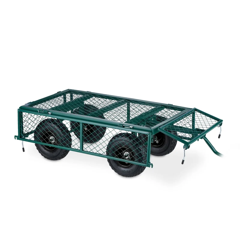 Chariot de jardin robuste polyvalent transport extérieur 90 x 60 x 70 cm en acier vert 13_0012735