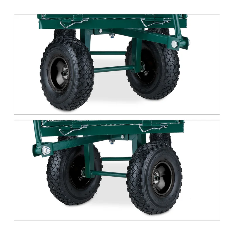 Chariot de jardin robuste polyvalent transport extérieur 90 x 60 x 70 cm en acier vert 13_0012735