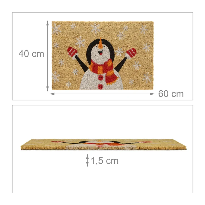 Paillasson décoratif bonhomme de neige antidérapant style moderne intérieur extérieur 75 x 45 cm en fibres de coco beige 13_0011172