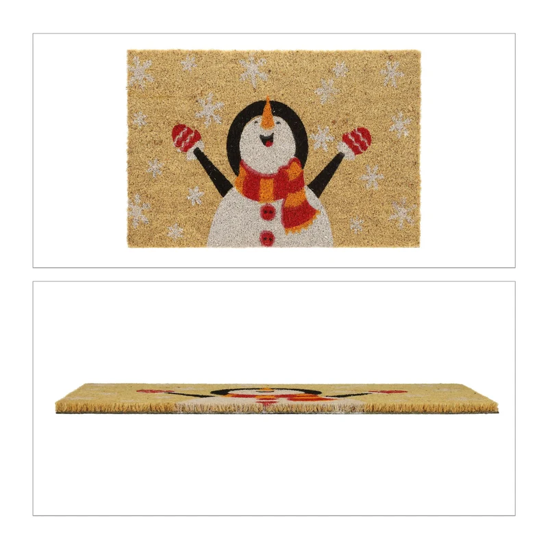 Paillasson décoratif bonhomme de neige antidérapant style moderne intérieur extérieur 75 x 45 cm en fibres de coco beige 13_0011172