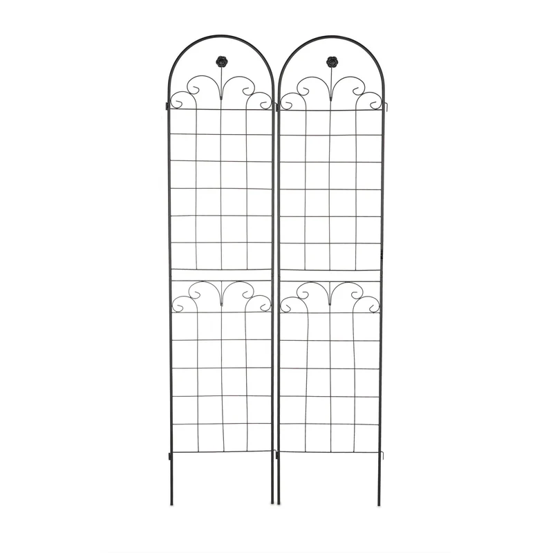 Lot de 2 tuteurs à tomates décoratifs jardin 220 cm avec soutien ergonomique en métal noir 13_0012014