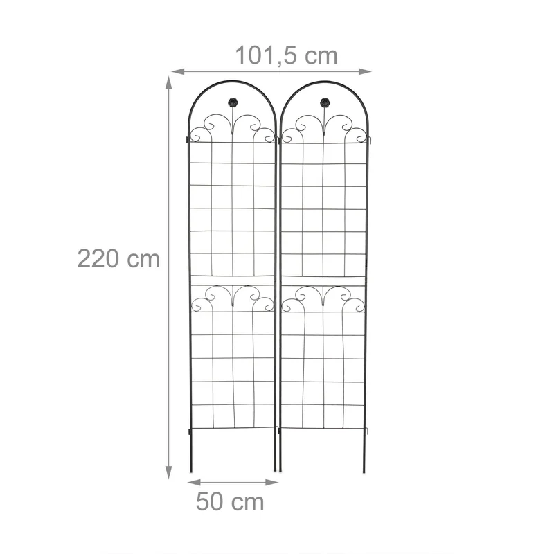 Lot de 2 tuteurs à tomates décoratifs jardin 220 cm avec soutien ergonomique en métal noir 13_0012014