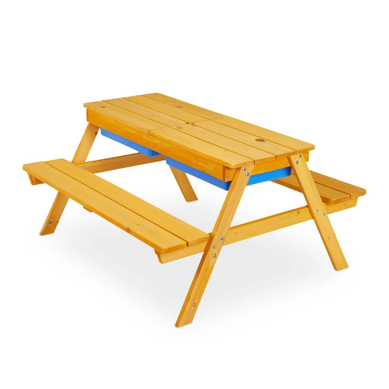 Ensemble de table et bancs design enfants extérieur 120 x 60 x 50 cm avec parasol ajustable en bois blanc 13_0011573