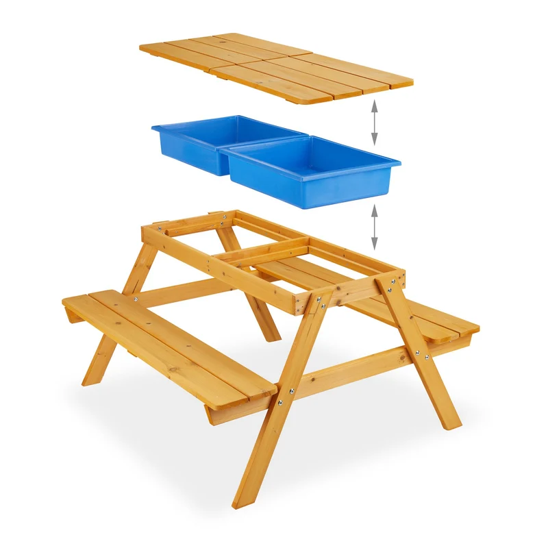 Ensemble de table et bancs design enfants extérieur 120 x 60 x 50 cm avec parasol ajustable en bois blanc 13_0011573