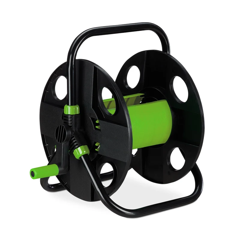 Dévidoir à tuyau d'arrosage ergonomique jardin 40 x 30 x 20 cm avec manivelle pratique en plastique vert 13_0011837