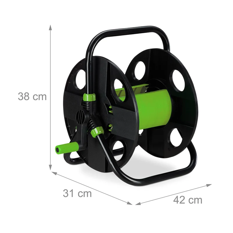 Dévidoir à tuyau d'arrosage ergonomique jardin 40 x 30 x 20 cm avec manivelle pratique en plastique vert 13_0011837