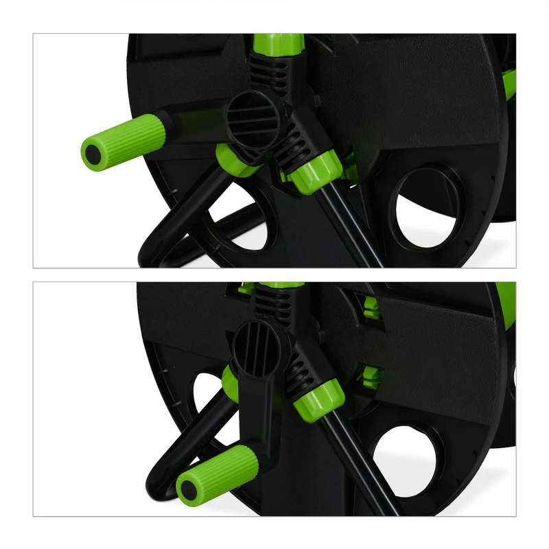 Dévidoir à tuyau d'arrosage ergonomique jardin 40 x 30 x 20 cm avec manivelle pratique en plastique vert 13_0011837