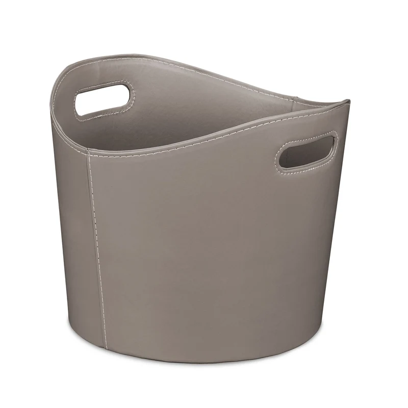 Panier à bûches moderne taille L 38 x 32 cm avec poignées pratiques décoration intérieure en similicuir gris 13_0010930