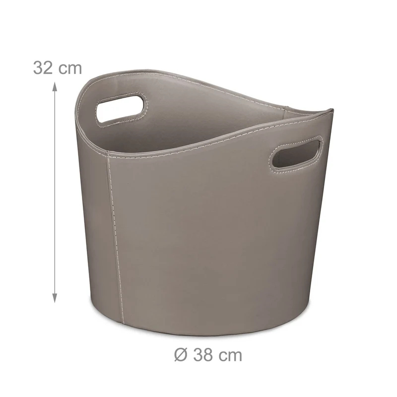 Panier à bûches moderne taille L 38 x 32 cm avec poignées pratiques décoration intérieure en similicuir gris 13_0010930