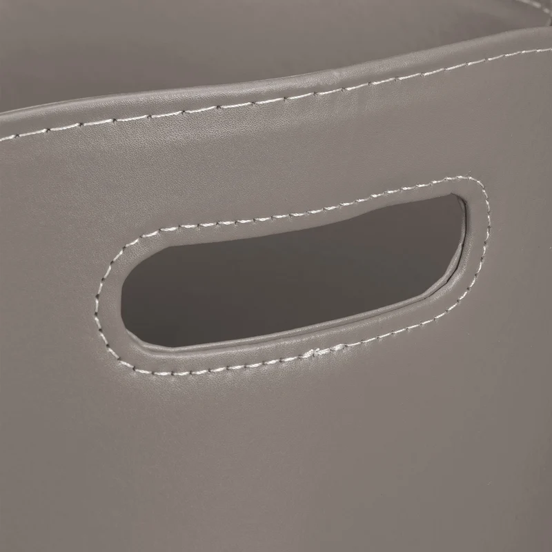 Panier à bûches moderne taille L 38 x 32 cm avec poignées pratiques décoration intérieure en similicuir gris 13_0010930