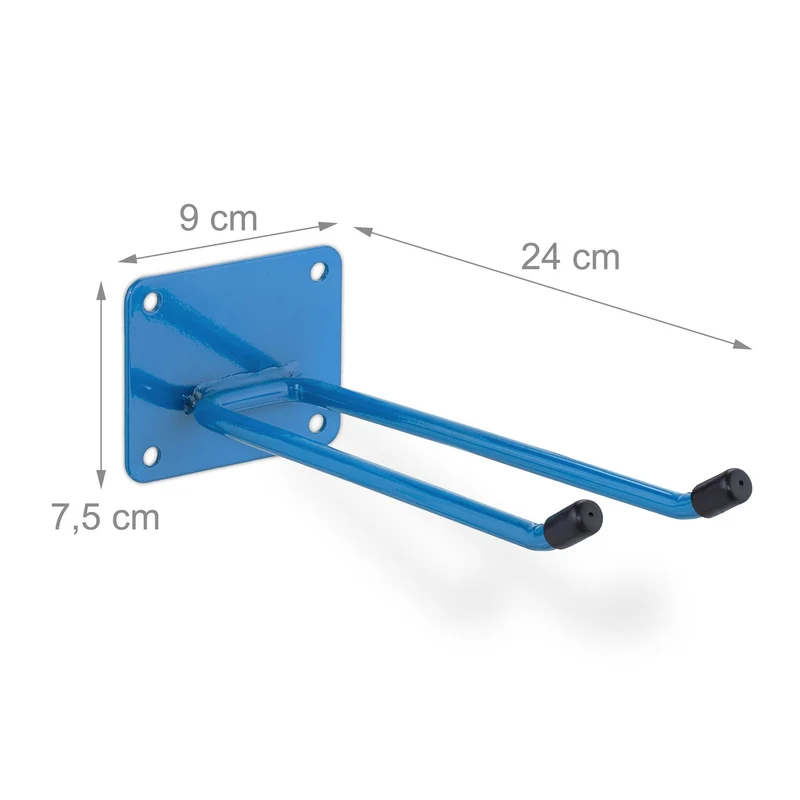 Porte-outils mural pratique pour jardin garage 7,5 x 9 x 24 cm capacité 25 kg en acier bleu 13_0013897