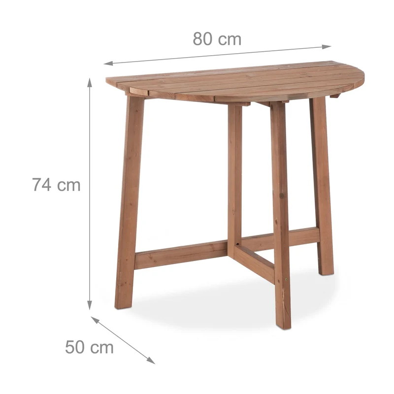 Table pliante demi-lune extérieure pratique 80 x 40 x 75 cm en bois naturel 13_0011617