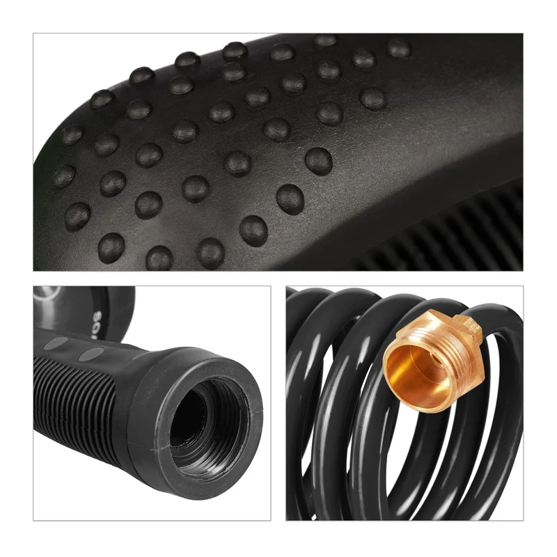 Lot de 1 tuyau d'arrosage spiralé extensible 10 m avec pistolet 7 modes pour jardin balcon terrasse en plastique noir 13_0011613