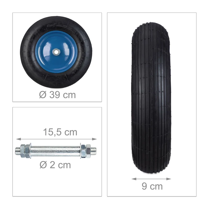 Roue de brouette pneumatique avec axe 4.80 4.00-8 confort de conduite facile amenagement jardin en acier noir 13_0011876
