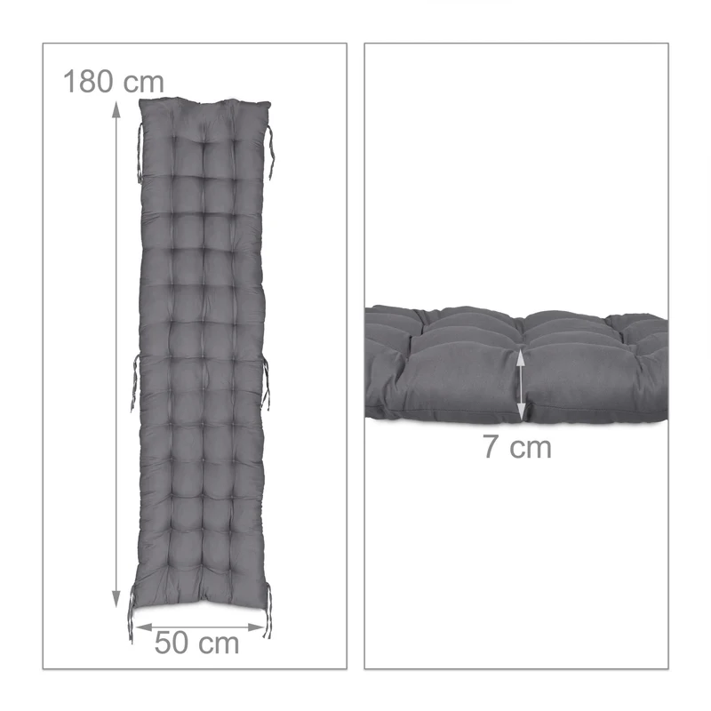 Coussin de banc de jardin confortable pour chaises longues 120 x 50 x 5 cm en polyester gris 13_0010832