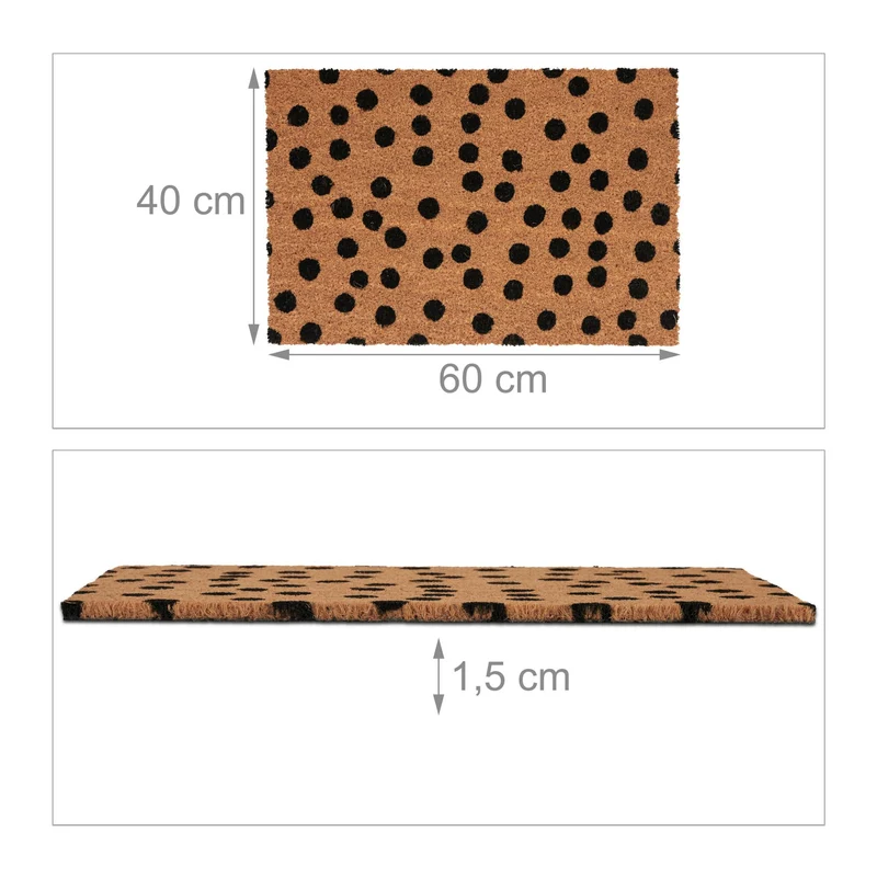 Paillasson antidérapant intérieur extérieur design à pois 75 x 45 cm en fibres de coco marron 13_0015603