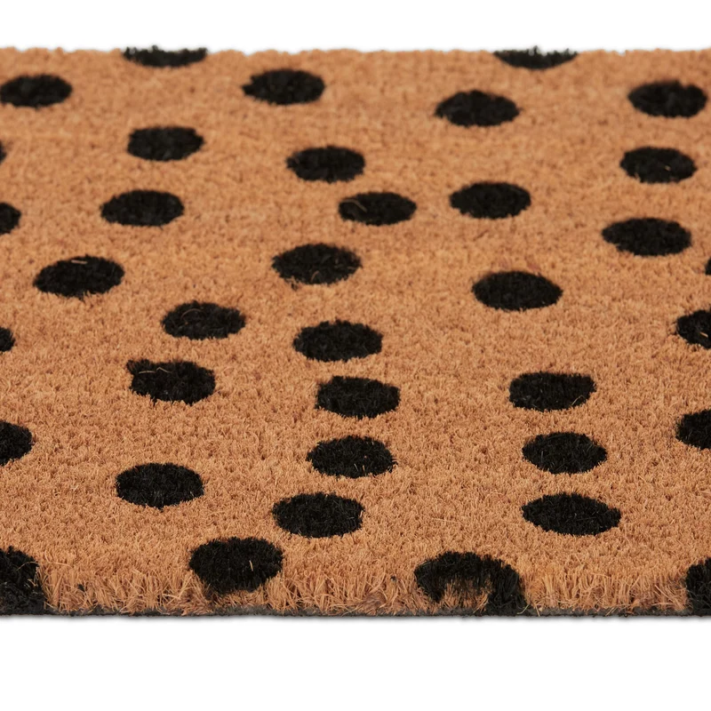 Paillasson antidérapant intérieur extérieur design à pois 75 x 45 cm en fibres de coco marron 13_0015603