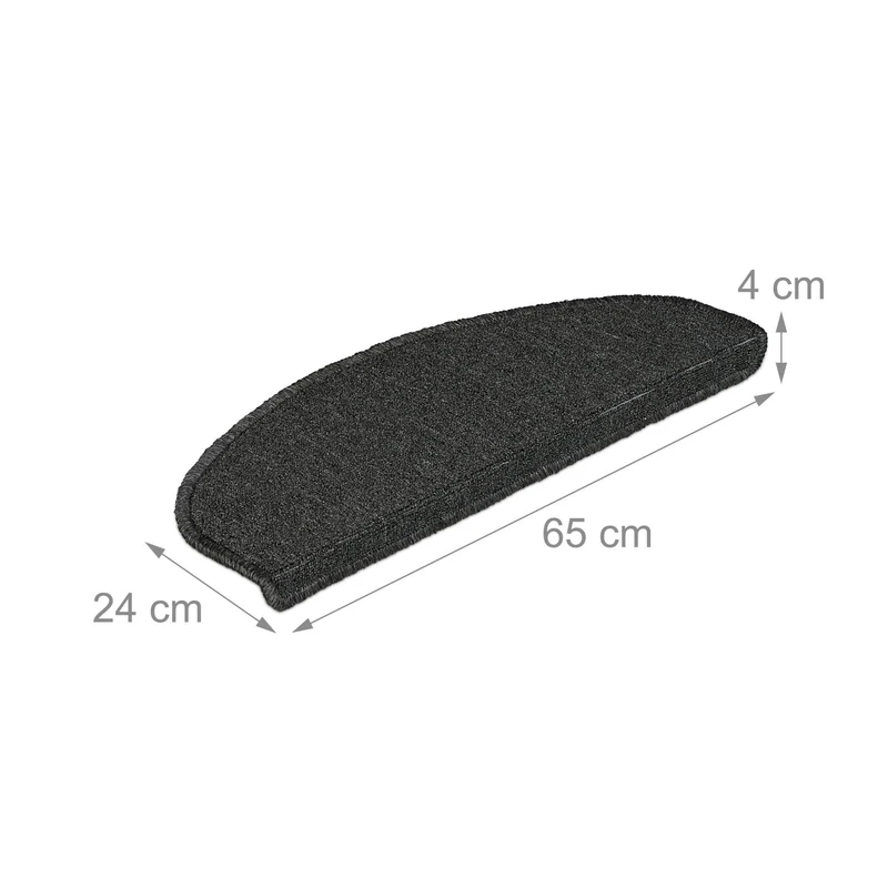 Lot de 15 marchettes semicirculaires antidérapantes escalier 4 x 65 x 24 cm en PVC noir 13_0016563