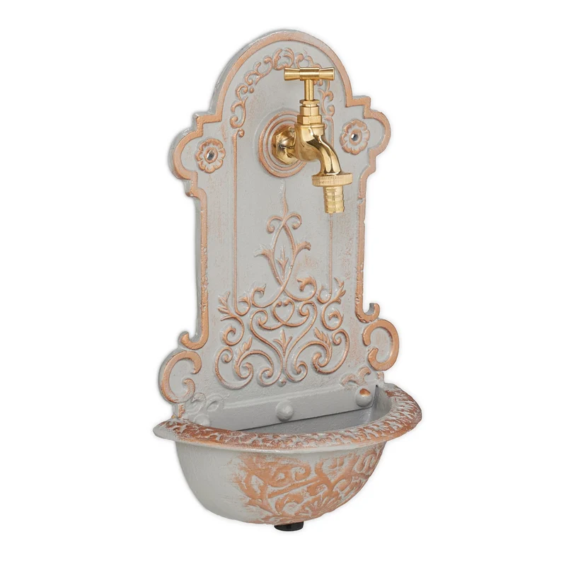 Fontaine murale extérieure décorative antique jardin 60 x 40 x 20 cm en pierre grise 13_0016807