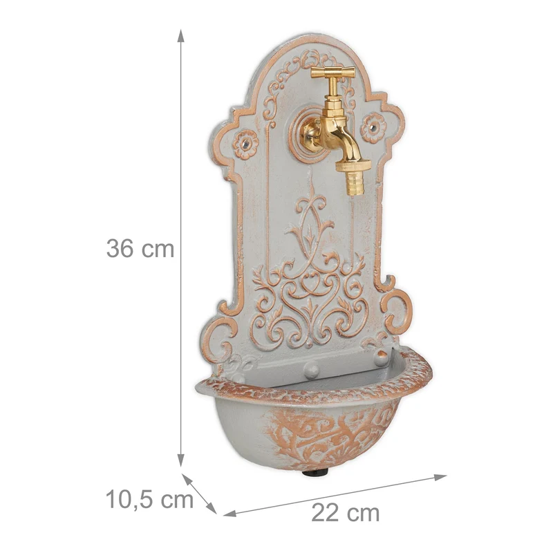 Fontaine murale extérieure décorative antique jardin 60 x 40 x 20 cm en pierre grise 13_0016807