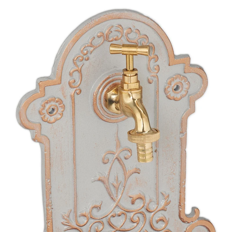 Fontaine murale extérieure décorative antique jardin 60 x 40 x 20 cm en pierre grise 13_0016807