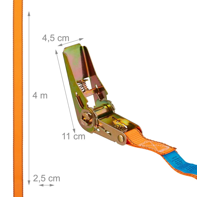 Lot de 4 sangles de tension sécurisation chargement 4 m capacité 500 kg en polyester orange 13_0016934