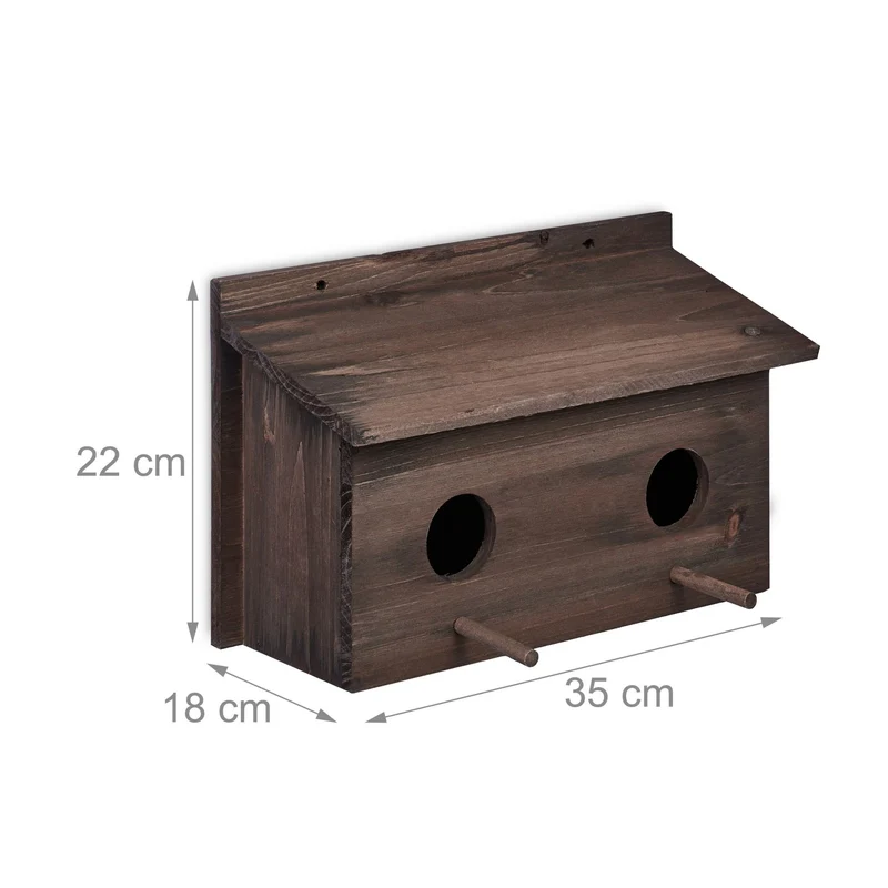 Nichoir en bois de sapin pour oiseaux abri jardin avec 2 trous d’envol et 2 perchoirs en bois marron 13_0013997