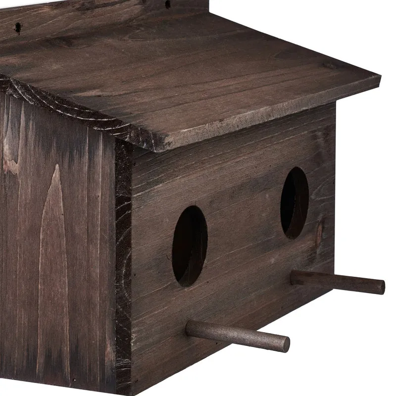 Nichoir en bois de sapin pour oiseaux abri jardin avec 2 trous d’envol et 2 perchoirs en bois marron 13_0013997