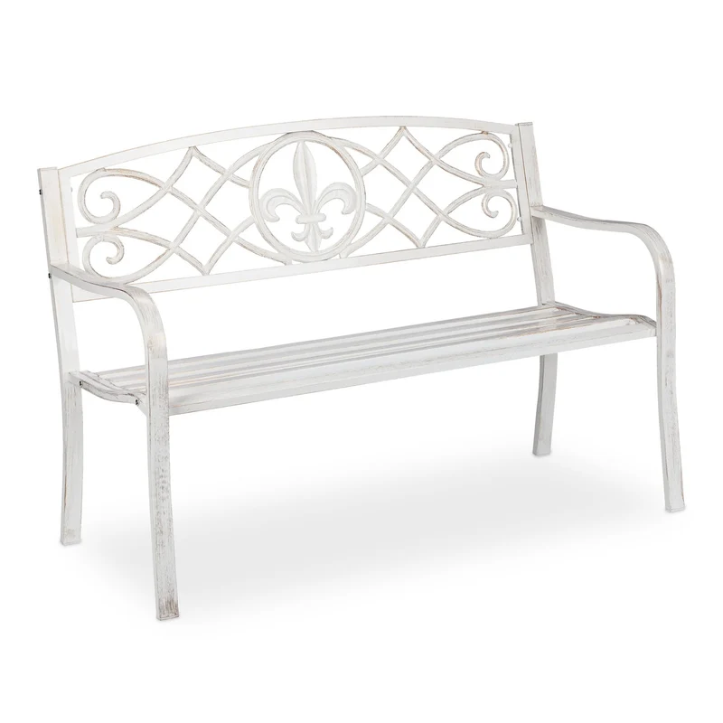 Banc de jardin intemporel 140 x 60 x 80 cm résistant aux intempéries décoration champêtre en métal blanc-bronze 13_0010503