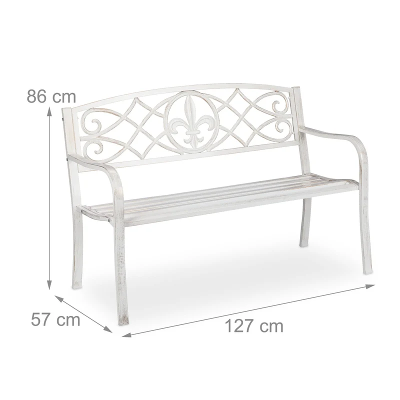 Banc de jardin intemporel 140 x 60 x 80 cm résistant aux intempéries décoration champêtre en métal blanc-bronze 13_0010503