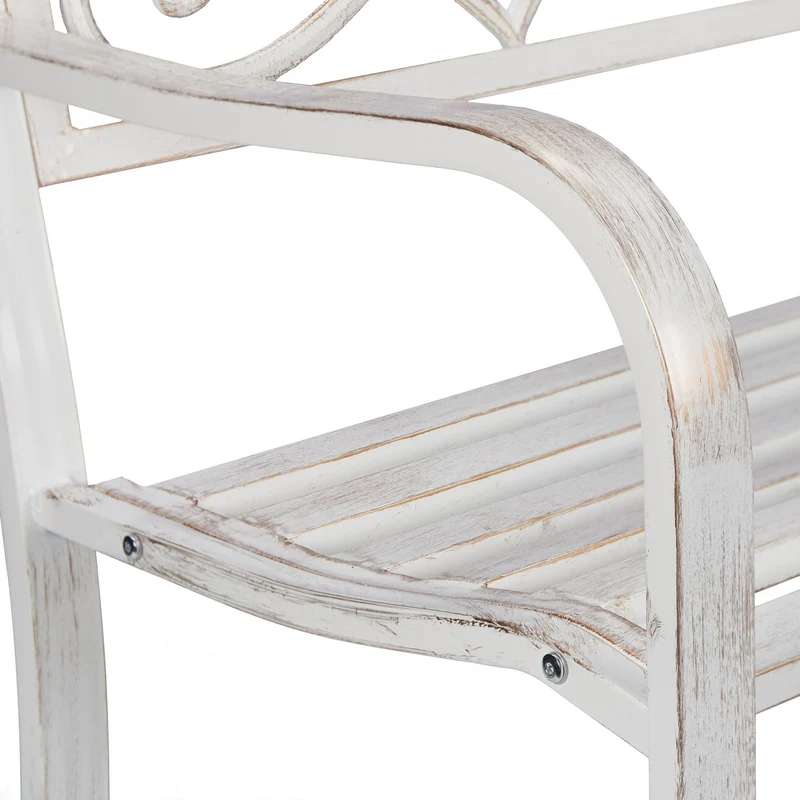 Banc de jardin intemporel 140 x 60 x 80 cm résistant aux intempéries décoration champêtre en métal blanc-bronze 13_0010503